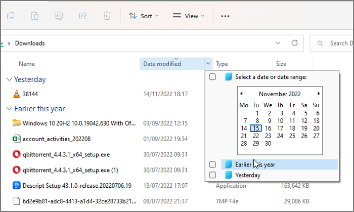 Sort Files By Date in Windows File Explorer