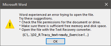 Word experienced an error