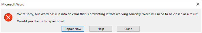 Word has run into an error