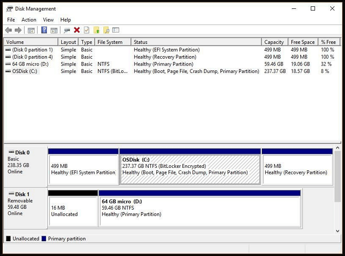 existing partitions on the disk