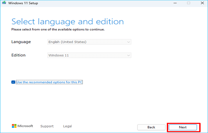 select language and edition for Windows 11