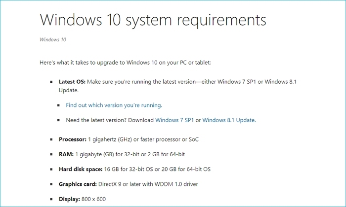 Check Requirements for Installing Windows 10