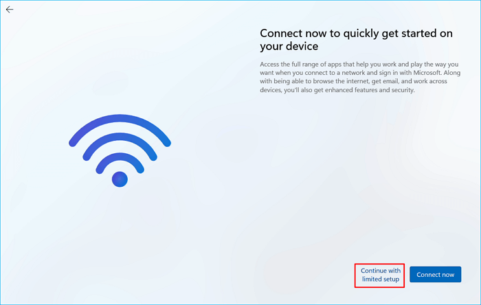 Click Continue with limited setup