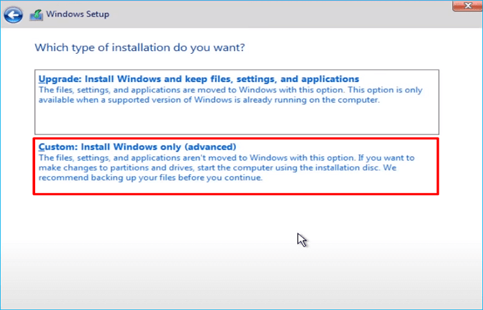 Select Custom: Install Windows only (advanced)