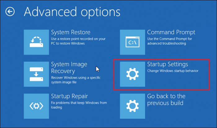 click startup settings