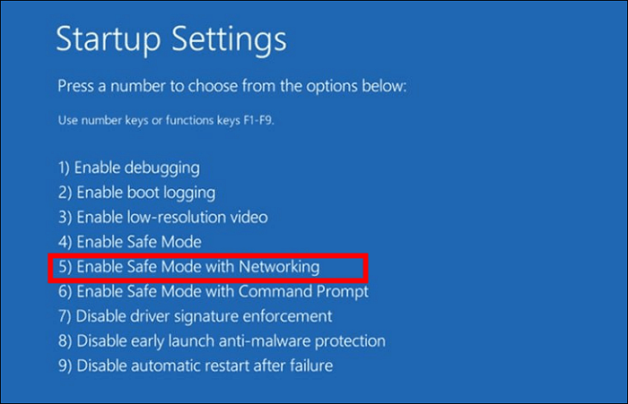 press f5 to enter safe mode with networking