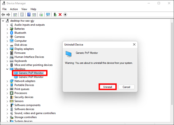 uninstall generic pnp monitor