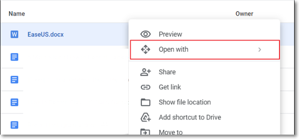 access the open with option
