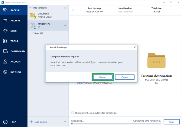 restart acronis true image