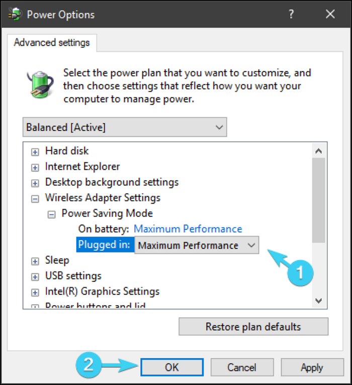 Power Options of the Power Saving Mode.