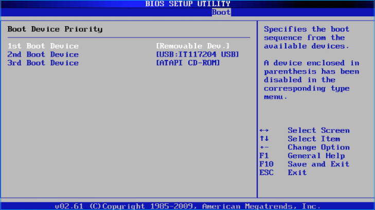 Setup boot device in Bios Setup Utility