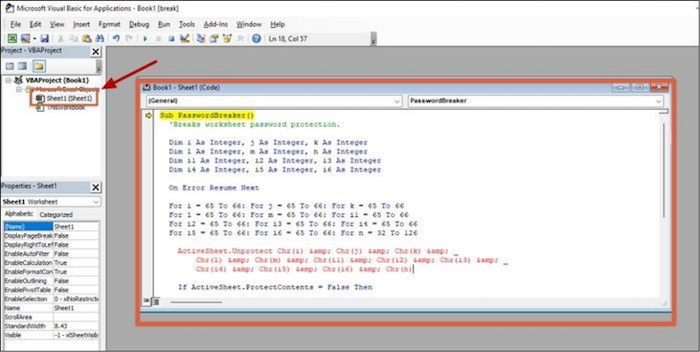 Code to break password in Excel