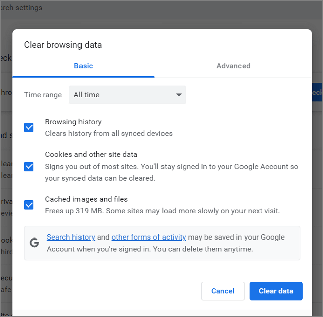 clear browzing data