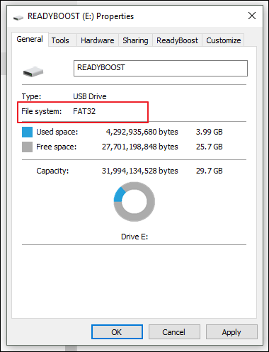 check destination drive file system