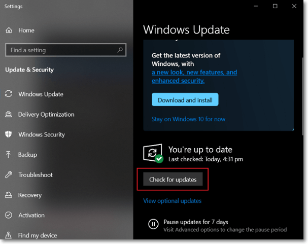 check for new windows updates