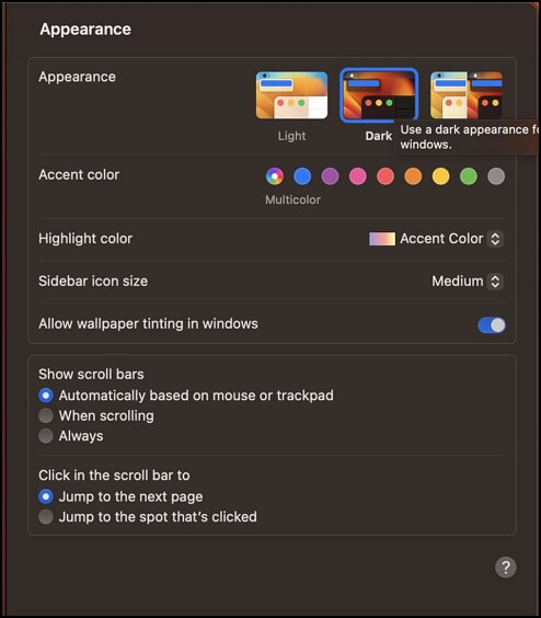 turn on Dark Mode Mac