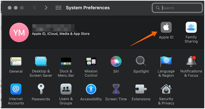 Click on Apple id in System Preferences