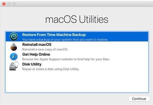 click on restore from time machine