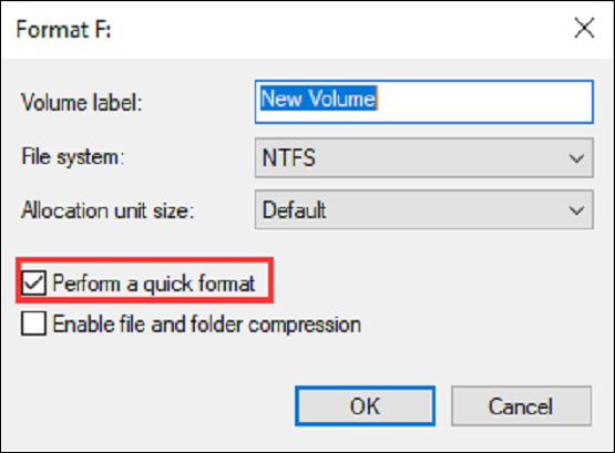 click perform a quick format