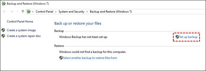 click on the set up backup option