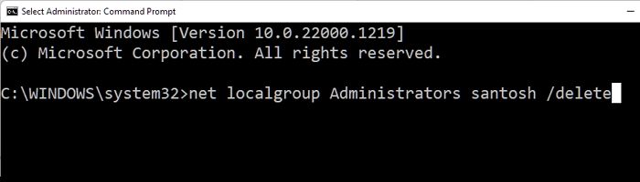 command prompt localgroup remove admin