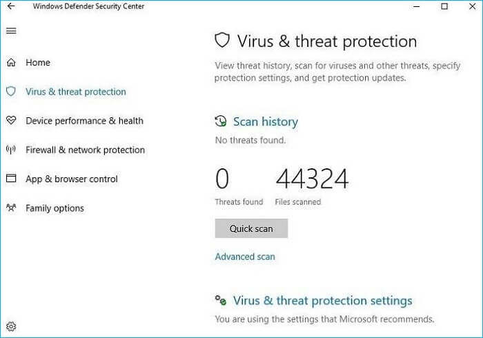 select virus and threat protection