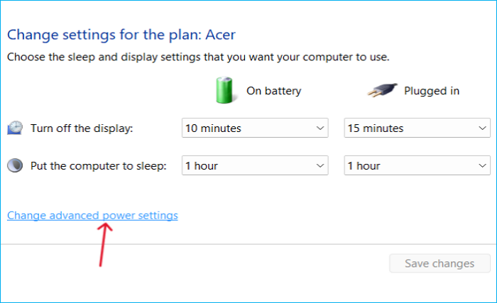 click Change Advanced Power Settings