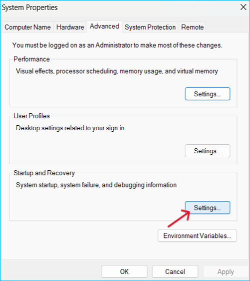 Click Startup and Recovery settings