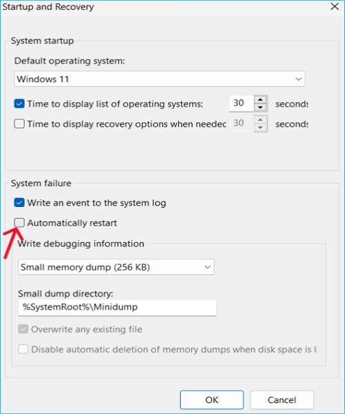 Uncheck Automatic Restart