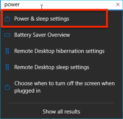 search for Power & sleep settings