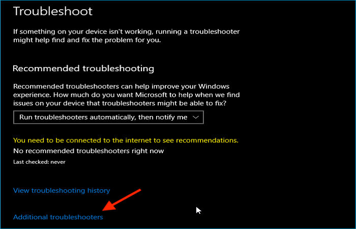 select Additional troubleshooters