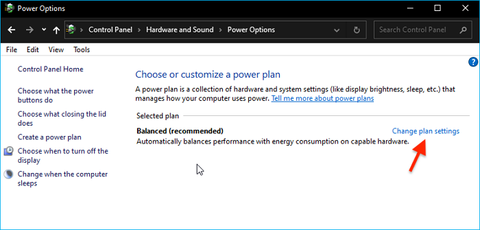 select Change plan settings