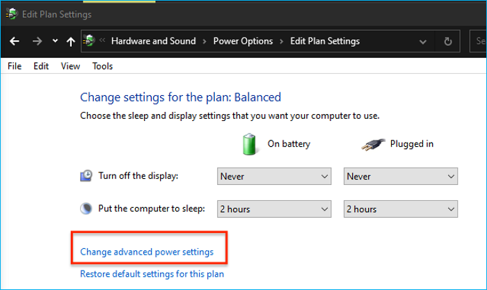 select Change advance power settings