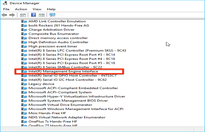 Click Intel(R) Management Engine Interface