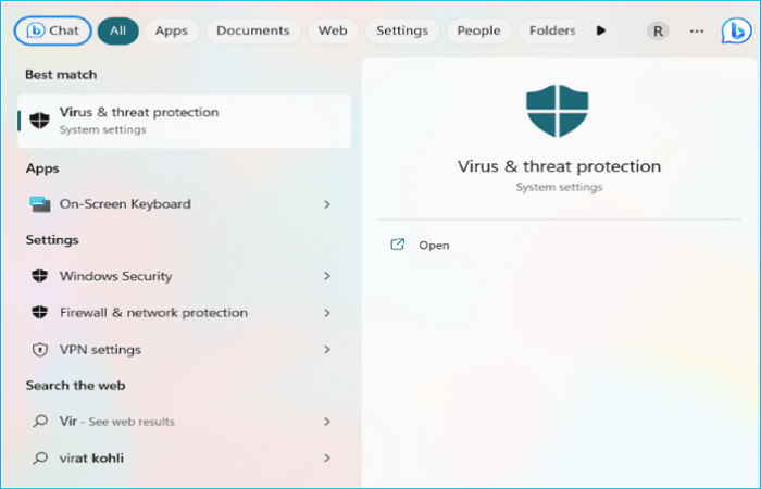 Search for Virus & Threat Protection