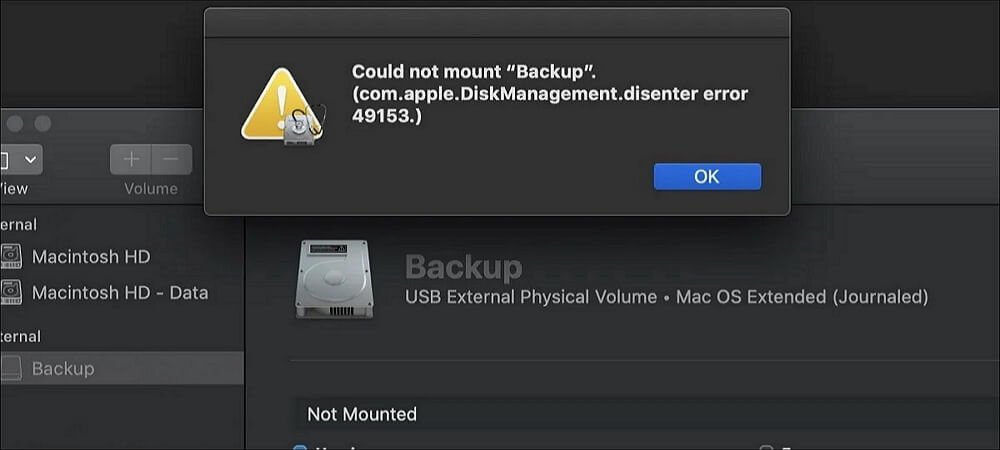 com.apple.DiskManagement.disenter error 49153