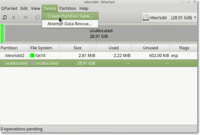 create partition table