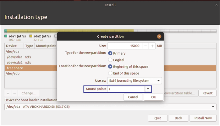 create root partition