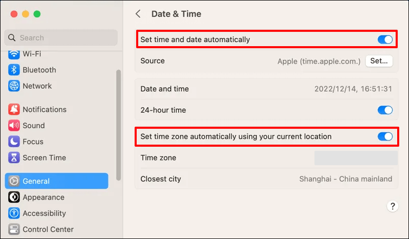 time and data settings