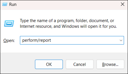 run perform/report command in the run dialog box