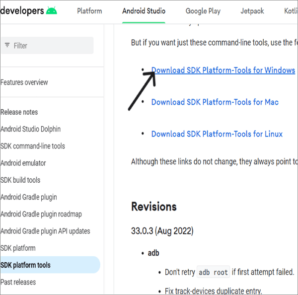 download SDK platform tools for windows