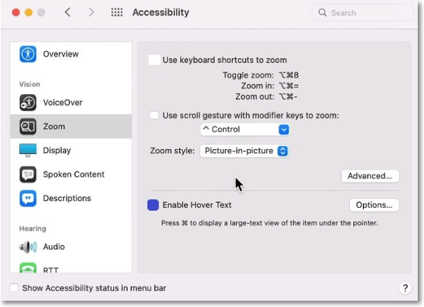 enable hover to zoom in and out