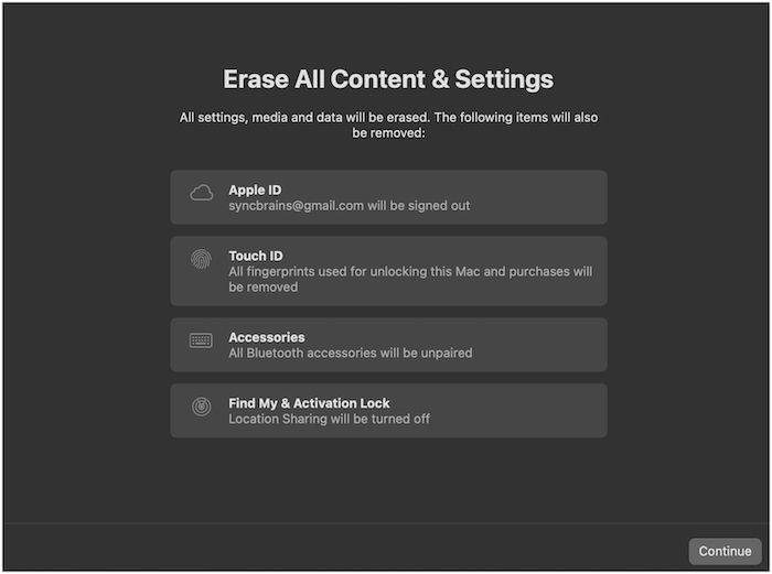 Erase All Content and Settings from Mac