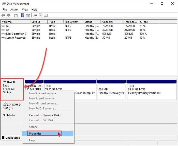 choose primary drive properties