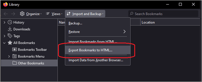 export bookmark