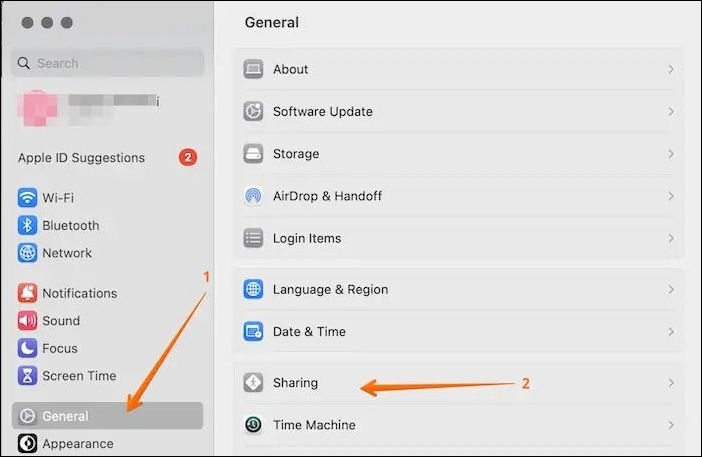 Open Sharing Settings in macOS