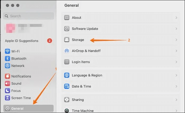 Open the Storage section in macOS