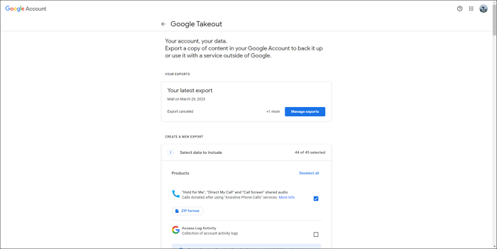 navigate to google takeout page