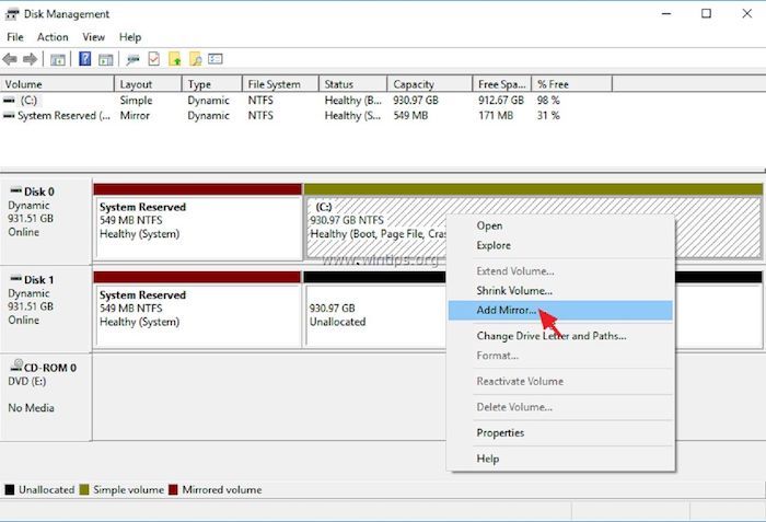 mirroring hard drive dialog box