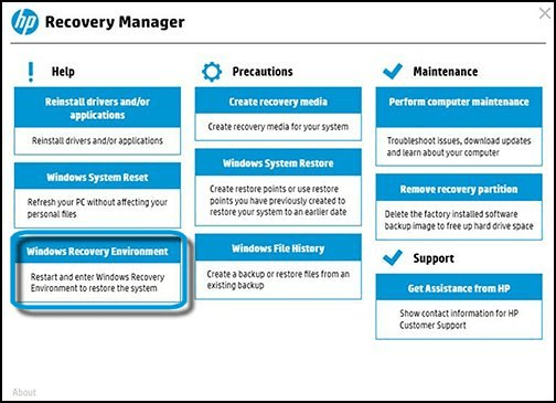 click windows recovery environment